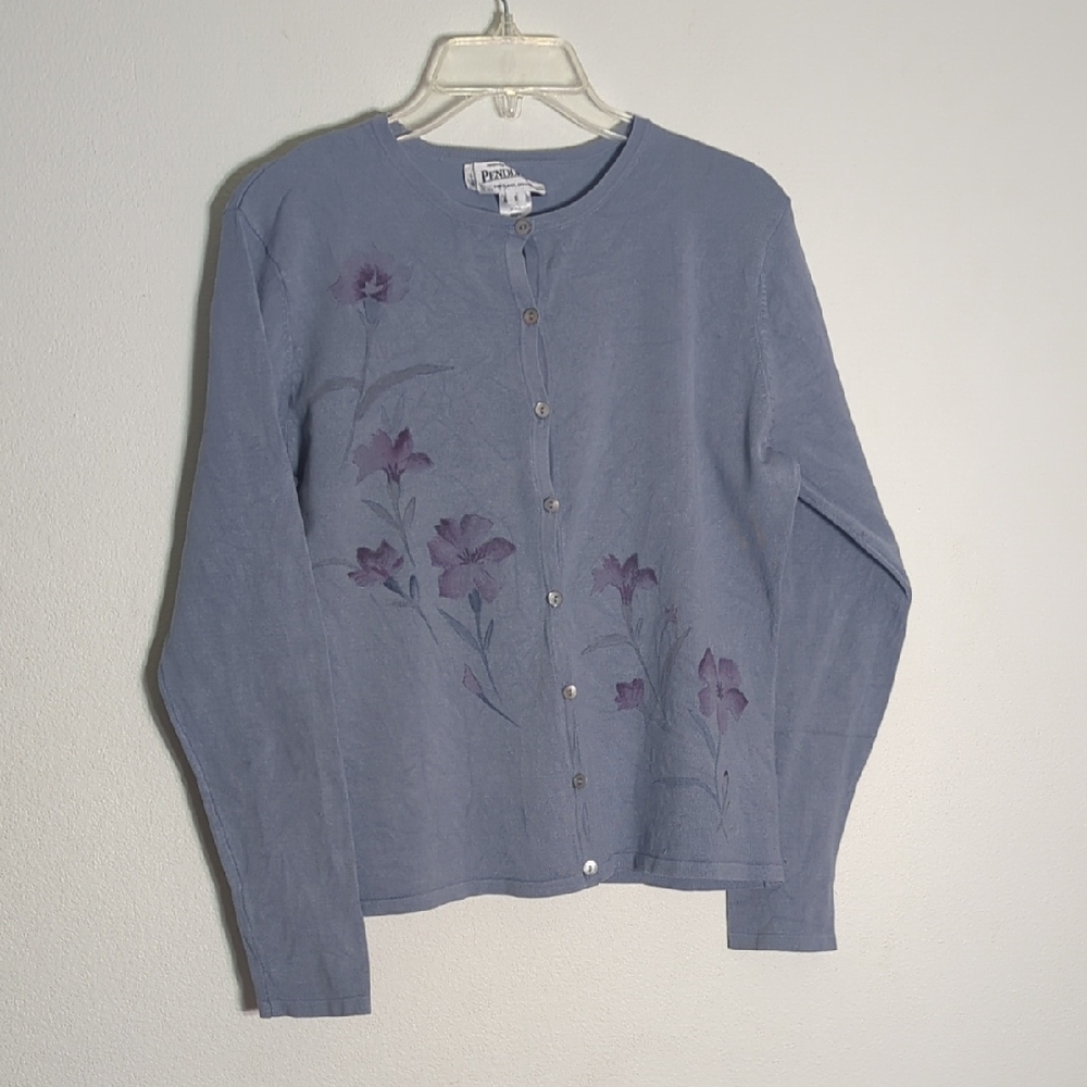 Pendleton Women Cardigan Sweater Silk Vintage Y2K Fairy Floral Watercolor Small